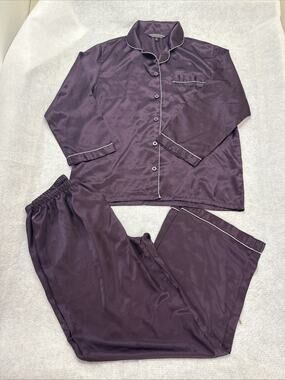 Alexander Del Rossa Satin Deep Purple Pajamas Button Front Lounge Sleepwear L
